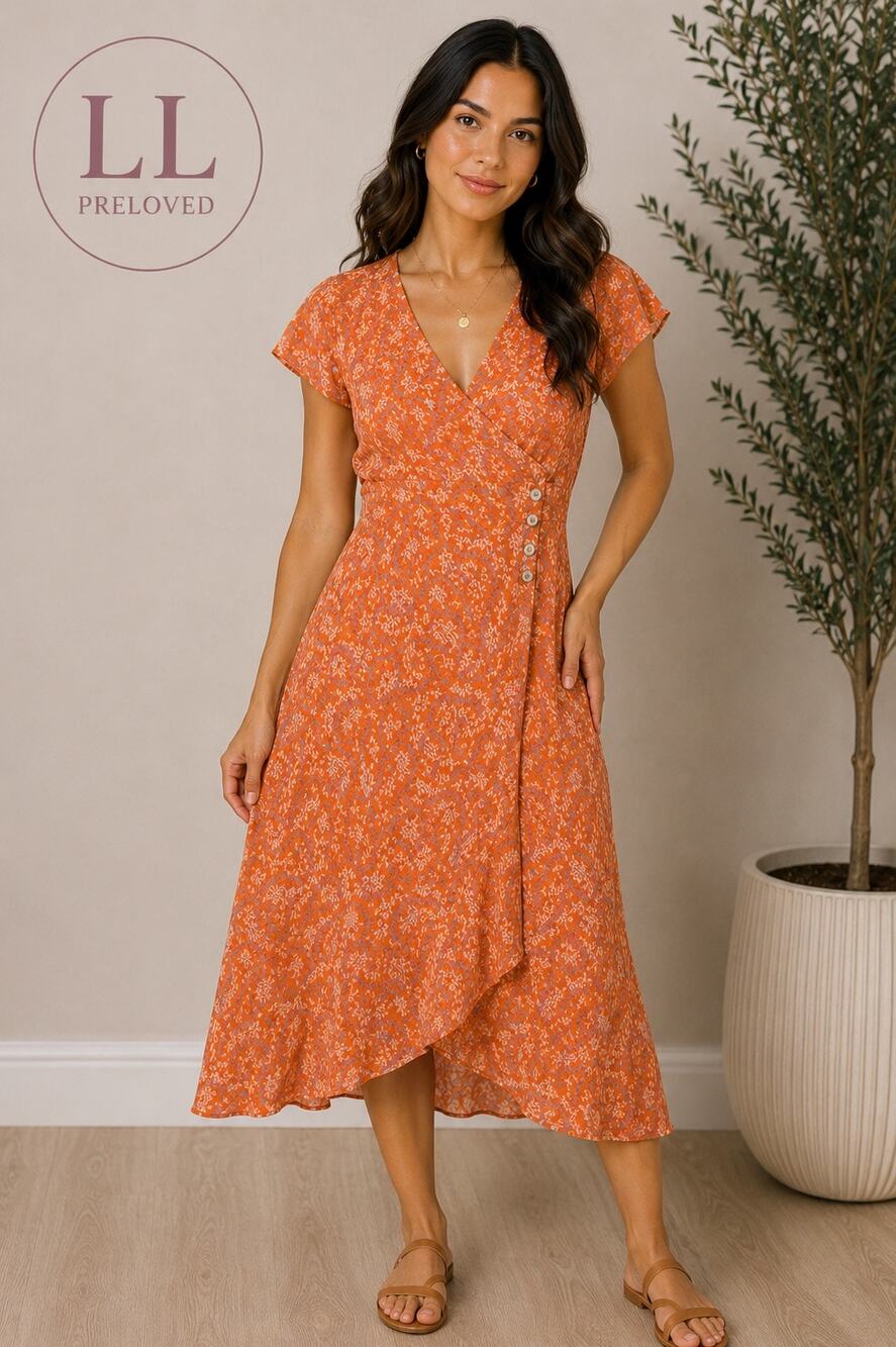 Sundance Silk Blend Wrap Style Maxi Dress Women’s Size 6 Orange Paisley Boho